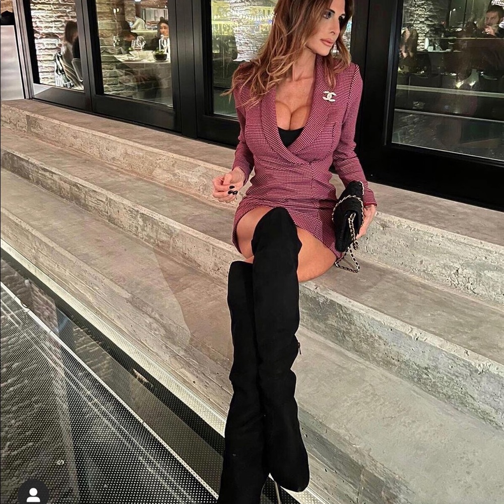 Zara houndstooth blazer dress bloggers fav